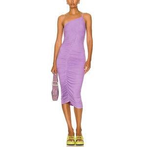 Enza Costa 'For Fwrd' One Shoulder Purple Ruched Midi Dress Size XS